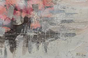 Tableau peint à la main New Cognition Rose foncé - Blanc - Bois massif - Textile - 104 x 78 x 4 cm