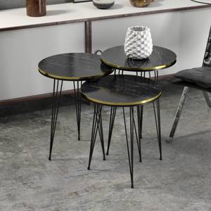 Set de 3 tables d'appoint Ryslinge ronde Imitation marbre noir - 36 x 50 x 36 cm