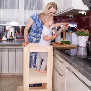 Montessori Kitchen Helper 90cm Massivholz - 39 x 90 x 52 cm