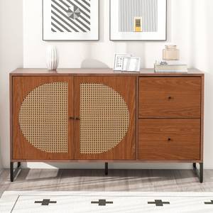 Sideboard Natur Ⅱ Braun - Holzwerkstoff - Metall - Polyrattan - 40 x 75 x 130 cm