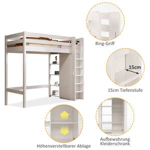 Hochbett Lucas Weiß - Massivholz - 110 x 186 x 208 cm