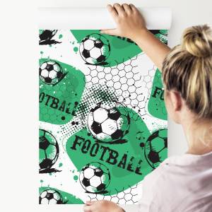 Papier Peint FOOTBALL Sport Écrits Noir - Vert - Blanc - Papier - Textile - 53 x 1000 x 1000 cm