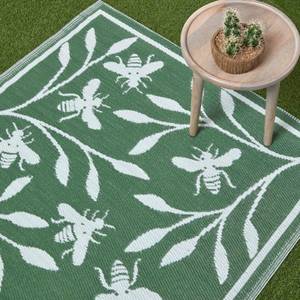 Teppich in floralem Bienen Design Grün - Kunststoff - 122 x 1 x 182 cm