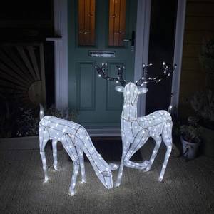 LED beleuchtete Rentiere - Reh & Hirsch Weiß - Metall - 30 x 59 x 59 cm