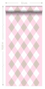 Tapete Karomuster 6870 Pink - Naturfaser - Textil - 53 x 1005 x 1005 cm