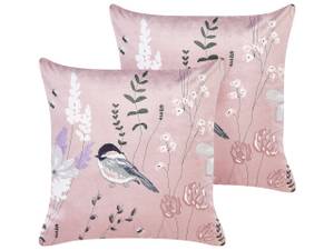 Kissen 2er Set CYCLAMEN Grau - Pink - Weiß - Textil - 45 x 45 x 45 cm