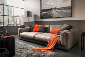 Big Sofa RAINA Taupe - Breite: 254 cm - Echtleder - Textil