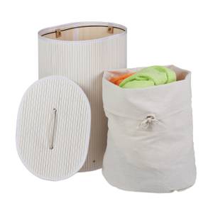 1 x Bambus Wäschekorb oval weiß Weiß - Bambus - Holzwerkstoff - Textil - 42 x 55 x 32 cm
