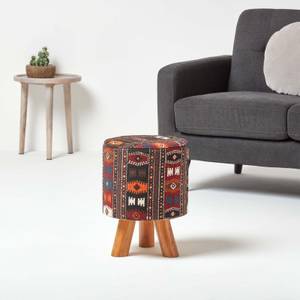 Hocker Kilim-Design Holzfüße Rund 32 x 42 x 32 cm