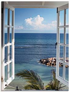 Glasbild Fenster zum Paradies 60 x 80 cm