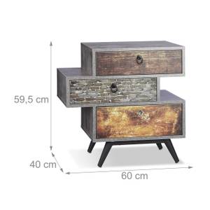 Commode vintage avec 3 tiroirs Noir - Marron - Gris - Bois manufacturé - Métal - 60 x 60 x 40 cm