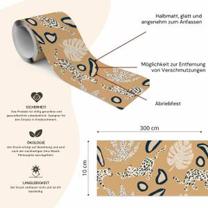 Tapetenbordüre LEOPARDEN Blätter Natur Beige - Schwarz - Braun - Papier - Textil - 10 x 300 x 300 cm