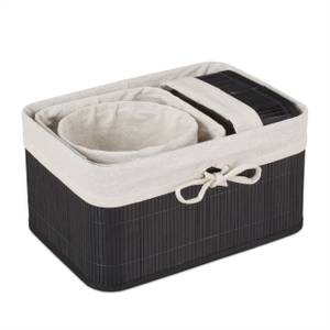 Lot de 4 paniers de rangement en bambou Noir - Blanc - Bambou - Bois manufacturé - Textile - 33 x 17 x 23 cm