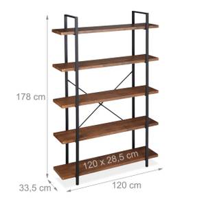 Bücherregal Industrial mit 5 Ebenen Schwarz - Braun - Holzwerkstoff - Metall - 120 x 178 x 33 cm