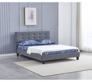 Bett aus grauem Kunstleder 160x200cm Grau - Naturfaser - 160 x 90 x 200 cm