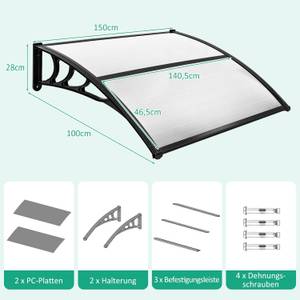 Vordach ZB33036SDDE Grau - Metall - 100 x 28 x 150 cm