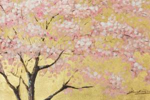 Bild handgemalt Short and Sweet Sakura Braun - Pink - Massivholz - Textil - 120 x 60 x 4 cm