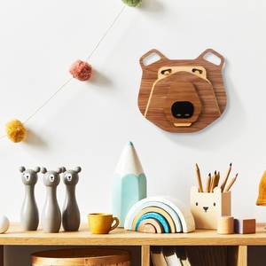 Masque decoratif mural Mini Bear Beige - Noir - Bois manufacturé - Verre - Matière plastique - En partie en bois massif - 25 x 24 x 1 cm