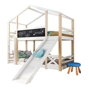 Lit maison pour enfants Hemera Ⅲ Noir - Blanc - Bois manufacturé - Métal - Bois massif - Bois/Imitation - 96 x 205 x 207 cm