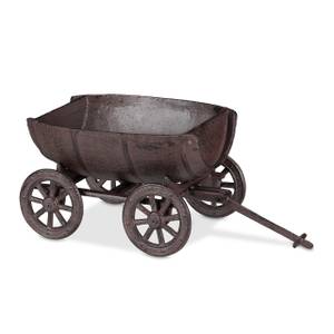 Pflanzfass auf Handwagen Gartendeko Braun - Metall - 20 x 18 x 29 cm