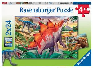 2x24 p  Puzzle - Mammuts und Dinosaurier Grün - Papier - 20 x 5 x 28 cm