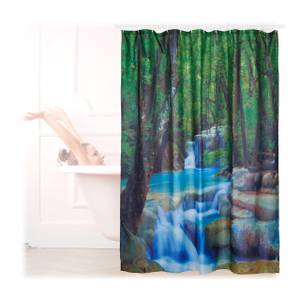 Duschvorhang Wasserfall 200x180 cm Blau - Braun - Grün - Kunststoff - Textil - 180 x 200 x 1 cm
