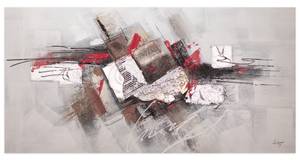 Tableau peint A Great Collision Gris - Rouge - Bois massif - Textile - 140 x 70 x 4 cm