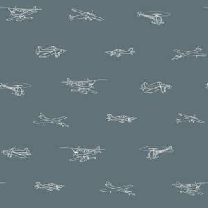 papier peint avions et hélicoptères bleu gris