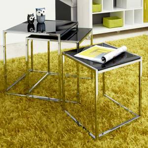 Tables gigognes Robin (lot de 3) Plateau en verre noir - Structure chrome