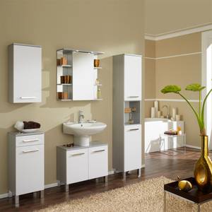 Meuble sous lavabo Hamilton Argent / Blanc brillant