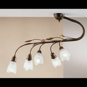 Plafondlamp Campana metaal/glas - bronskleurig - wit - 5 lichtbronnen