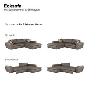 Ecksofa Cat Island (mit Schlaffunktion) beidseitig montierbar - Kunstleder - Grau / Beige