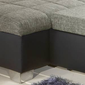 Canapé d'angle Henderson 3 places avec méridienne - Noir - Gris - Méridienne courte à gauche (vue de face) - Fonction couchage - Coffre de lit