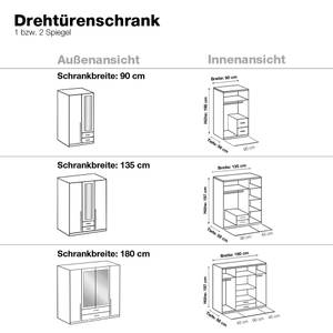 Draaideurkast Nuevo alpinewit/antracietkleurig - Breedte: 135 cm