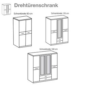Drehtürenschrank Amata Alpinweiß/Hochglanz Schwarz - Schrankbreite: 135 cm - 3-türig - 1 Spiegel - 2 Schubladen