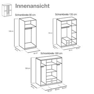 Drehtürenschrank Amata Alpinweiß/Hochglanz Schwarz - Schrankbreite: 135 cm - 3-türig - 1 Spiegel - 2 Schubladen