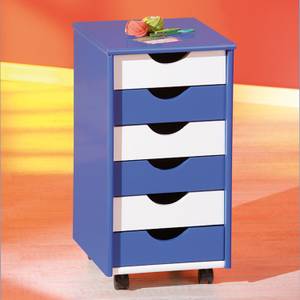 Rollcontainer Beppo Bleu - Blanc - Bois/Imitation - En partie en bois massif - 36 x 65 x 40 cm