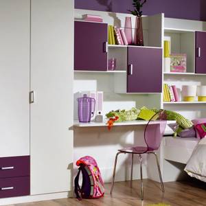 Jugendzimmer Flow (3-teilig) Kleiderschrank, Bett & Regalwand Alpinweiß/Brombeer