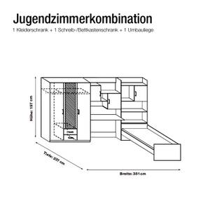 Jugendzimmer Flow (3-teilig) Kleiderschrank, Bett & Regalwand - Alpinweiß/Brombeer