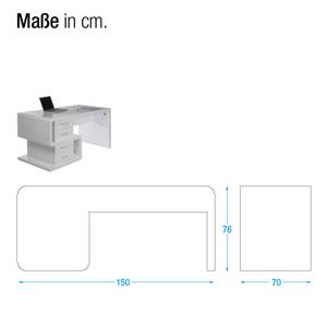 Bureau White Club 150cm breed, lades hoogglans/wit