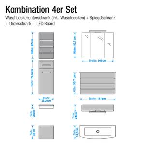 Badkamerset Kingston wit/braamkleurig hoogglans - 5-delige set