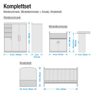 Witte/esdoornen staande kast Babybed, commode en kledingkast - Esdoorn/Wit