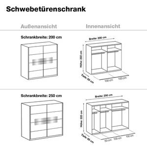 Schwebetürenschrank Advantage Schlammeiche / Glas Schwarz - Breite: 200 cm