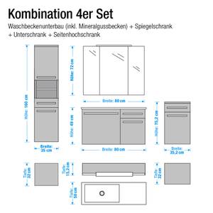 Badezimmerset Markham Pinie-Anthrazit/Hochglanz Weiß - 4er-Set