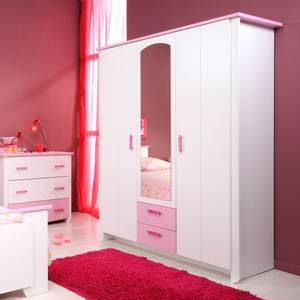 Jugendzimmer-Set Biotiful (4-teilig) Bett, Kleiderschrank, Kommode und Nachtisch - Dekor weiß/rosa