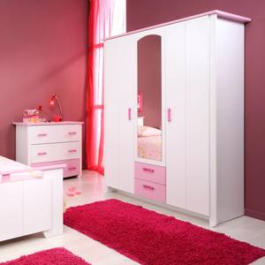 Armoire Biotiful 3 portes avec miroir - Blanc et rose