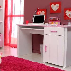 Ensemble chambre adolescent Biotiful Armoire à  vêtements, lit, table de nuit et bureau - Blanc et rose