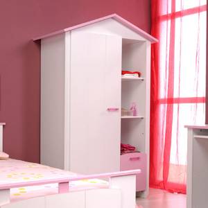 Jugendzimmerset Biotiful (4-teilig) Kleiderschrank, Bett, Nachtkommode & Schreibtisch - Dekor weiß & rosa