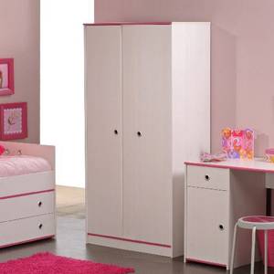 Smoozy Junior Set voor meisjes 3-delig - Kledingkast, opbergbed en bureau - Wit met roze kanten