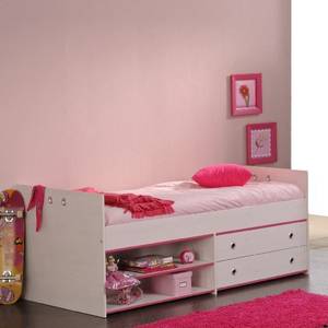 Kinderzimmer Smoozy (3tlg.) 3-tlg. - Kleiderschrank, Stauraum-Bett & Schreibtisch - weiß mit rosa Kanten